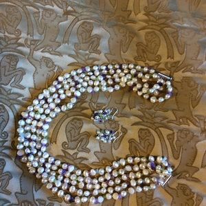 Pearl with amethyst/green peridot necklace set